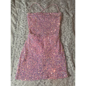 Lucy in the Sky Formal Pink Iridescent Sequin Mini Dress Size S Winter Ball Prom